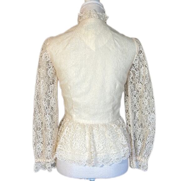Vintage Herman Marcus Cream Lace Victorian Peplum Blouse Long Sleeves - Picture 6 of 11